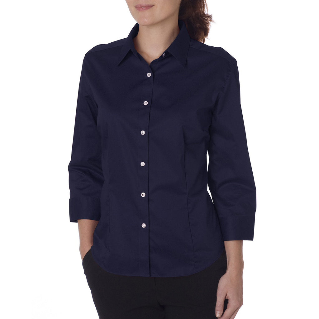 Van Heusen Women's Navy 3/4 Sleeve Twil Dress Shirt