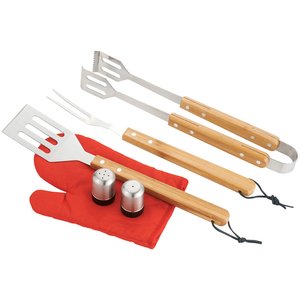 Leed's Black BBQ Now Apron and 7 piece BBQ Set