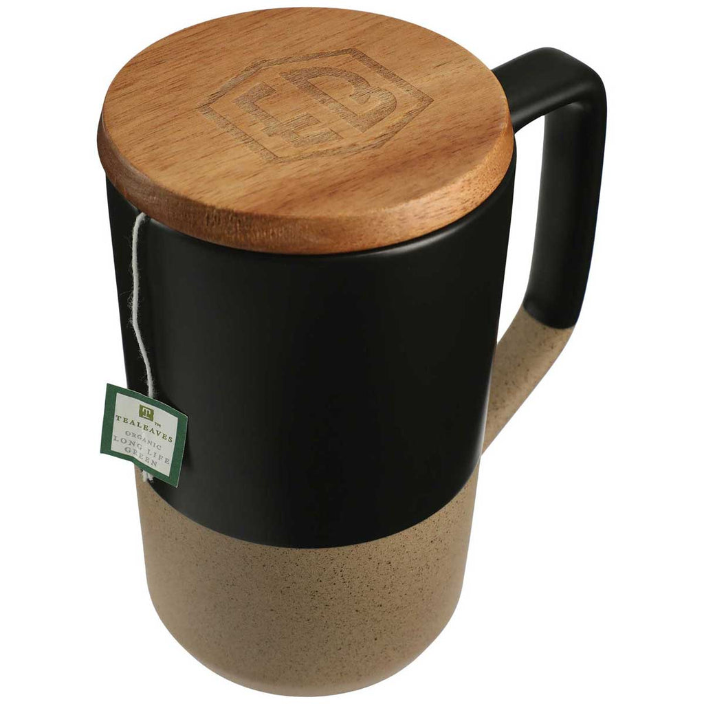 Leed's Black Tahoe Tea & Coffee 16oz Ceramic Mug with Wood Lid
