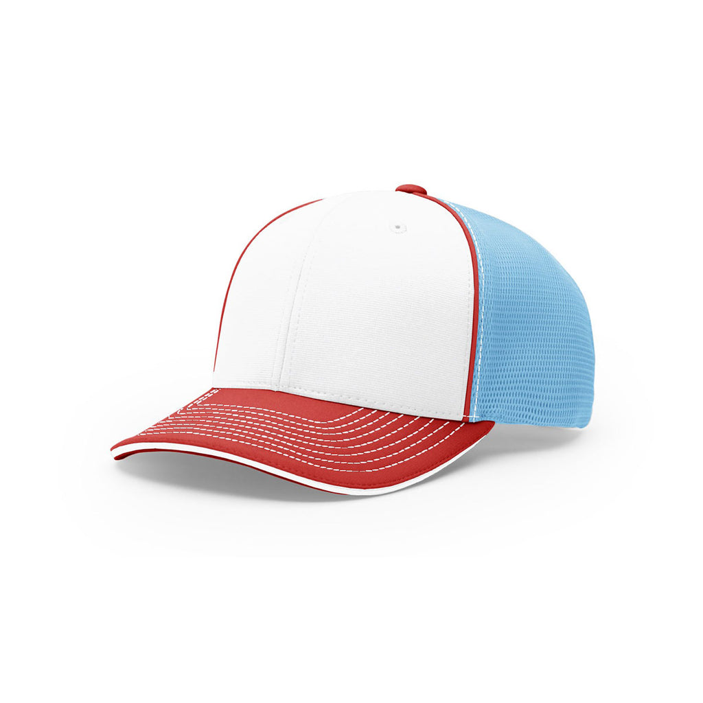 Richardson White/Columbia Blue/Red On-Field Tri-Color Pulse Sportmesh R-Flex Cap - Sample