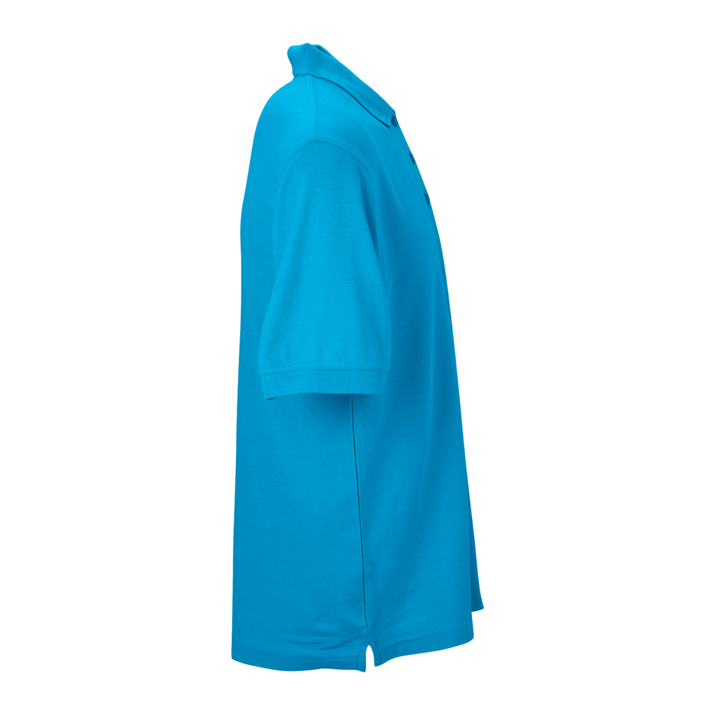 Vantage Men's Island Blue Soft-Blend Double-Tuck Pique Polo