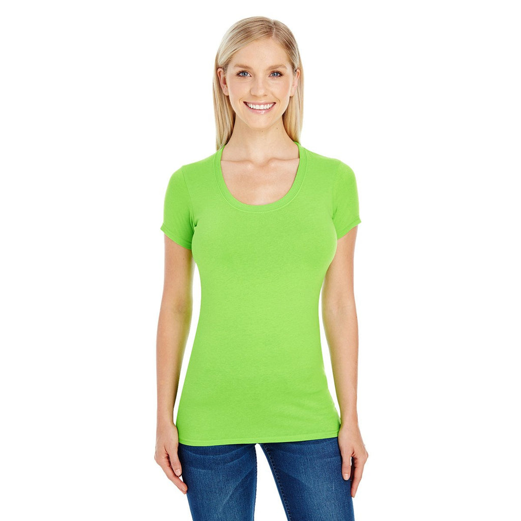 Threadfast Women's Active Green Spandex Short-Sleeve Scoop Neck T-Shir