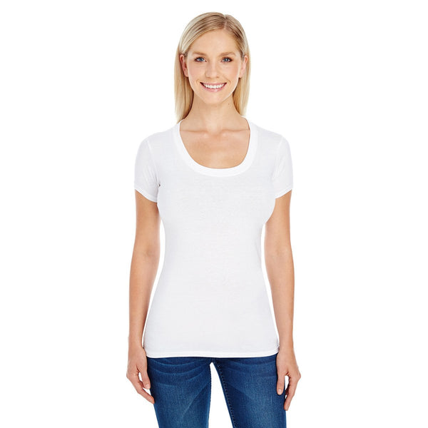 Threadfast Women's Active White Spandex Short-Sleeve Scoop Neck T-Shir