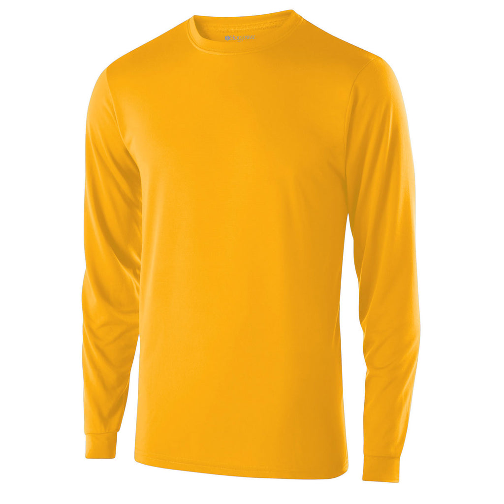 Holloway Youth Light Gold Polyester Long Sleeve Gauge Shirt