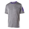 Holloway Youth Graphite Heather/Purple Polyester Short Sleeve Electron Shirt