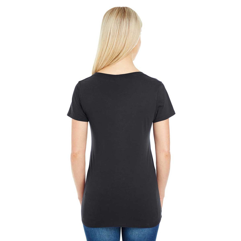 Threadfast Women's Black Pigment Dye Short-Sleeve V-Neck T-Shirt