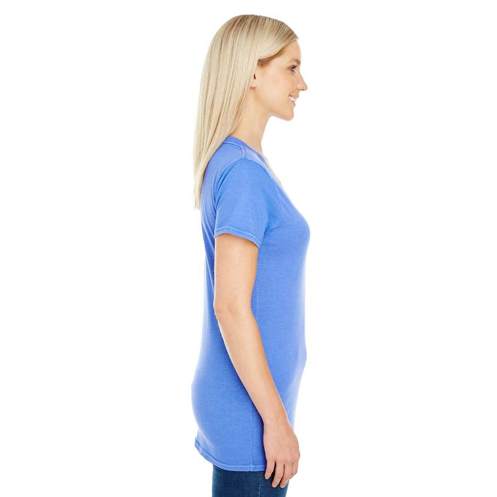 Threadfast Women's Blue Violet Pigment Dye Short-Sleeve V-Neck T-Shirt