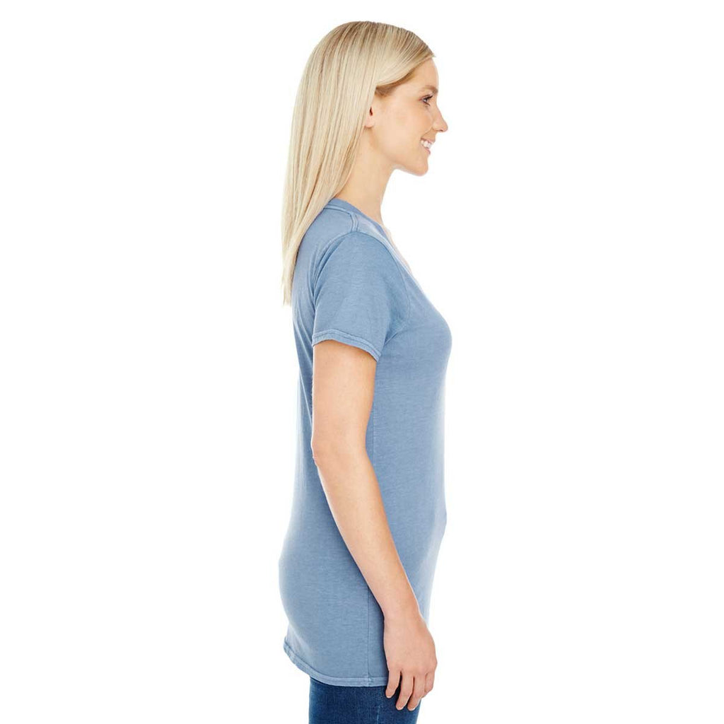 Threadfast Women's Denim Pigment Dye Short-Sleeve V-Neck T-Shirt