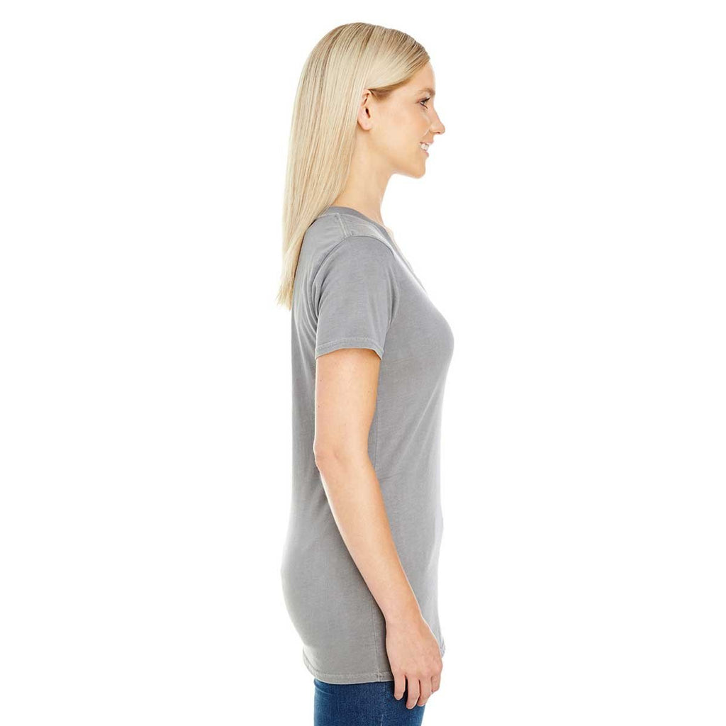 Threadfast Women's Grey Pigment Dye Short-Sleeve V-Neck T-Shirt