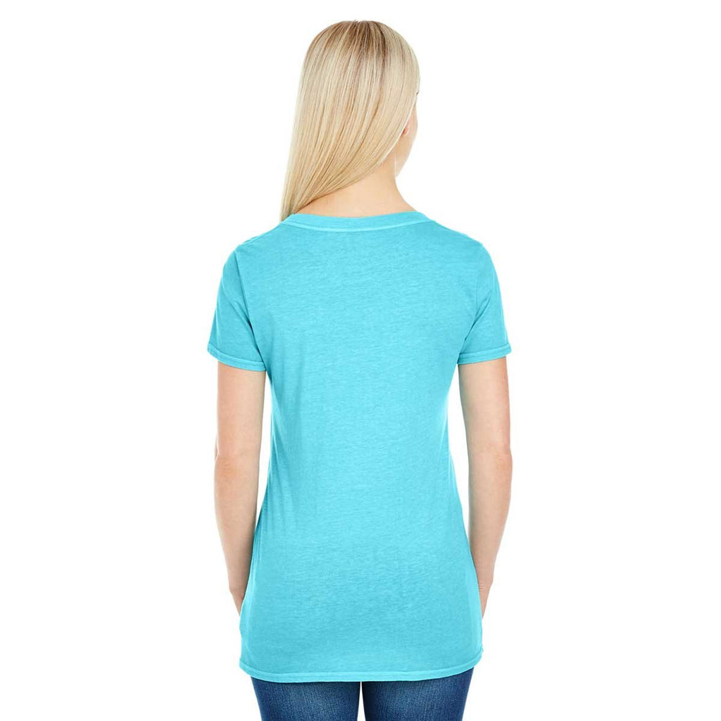Threadfast Women's Lagoon Blue Pigment Dye Short-Sleeve V-Neck T-Shirt