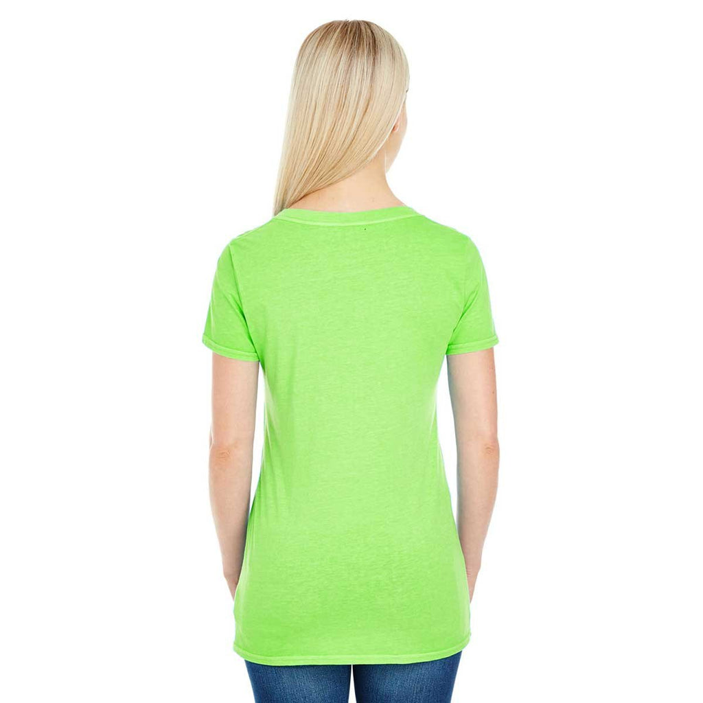Threadfast Women's Lime Pigment Dye Short-Sleeve V-Neck T-Shirt