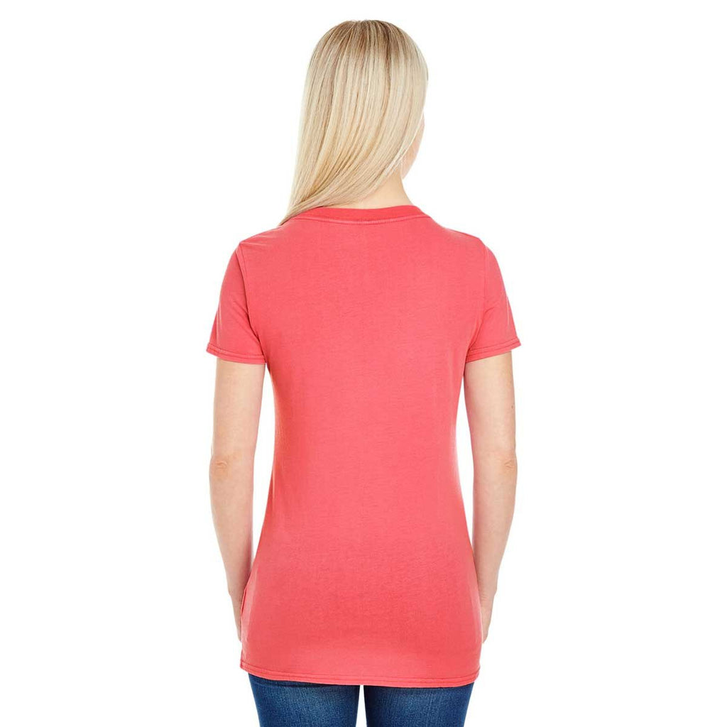 Threadfast Women's Red Pigment Dye Short-Sleeve V-Neck T-Shirt