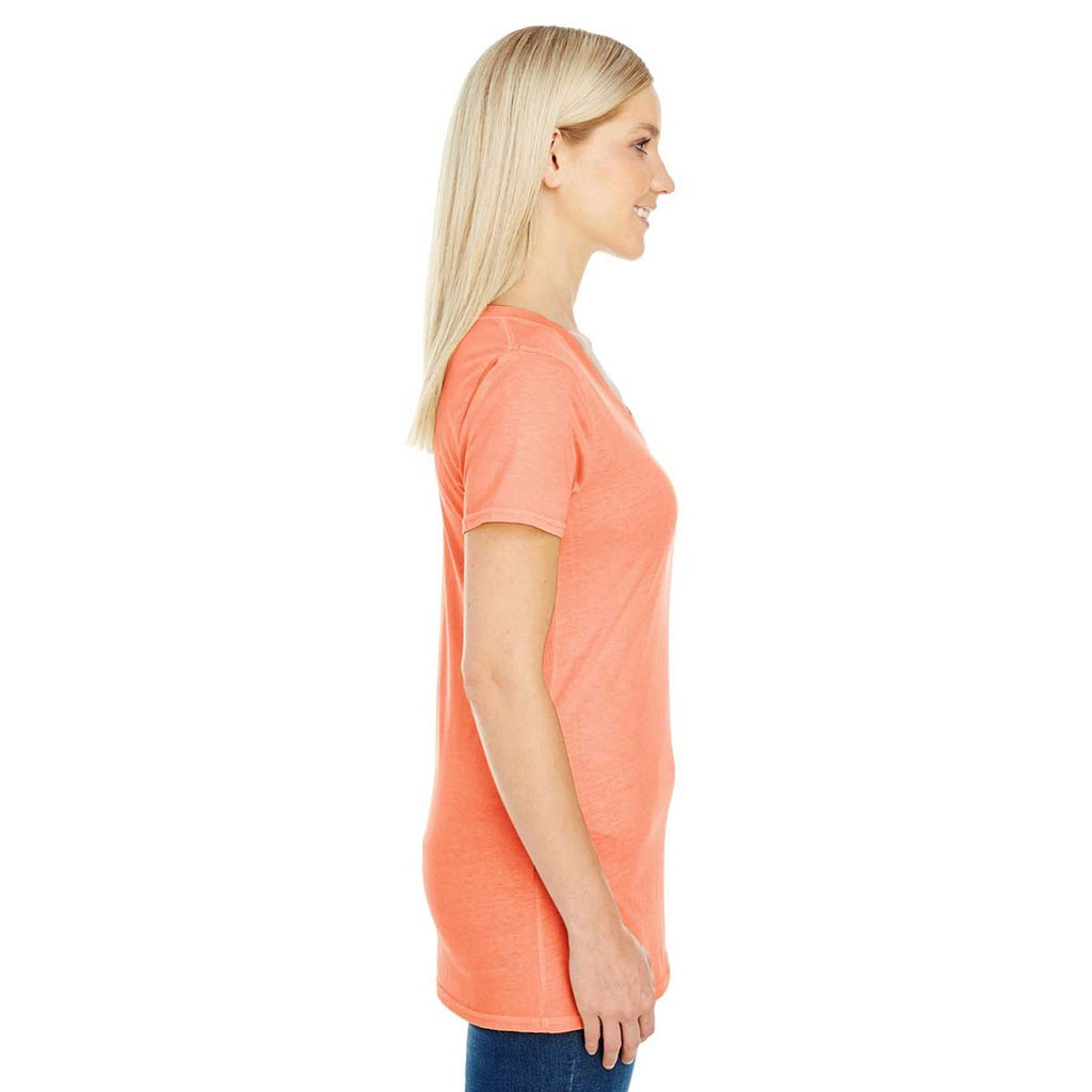 Threadfast Women's Tangerine Pigment Dye Short-Sleeve V-Neck T-Shirt