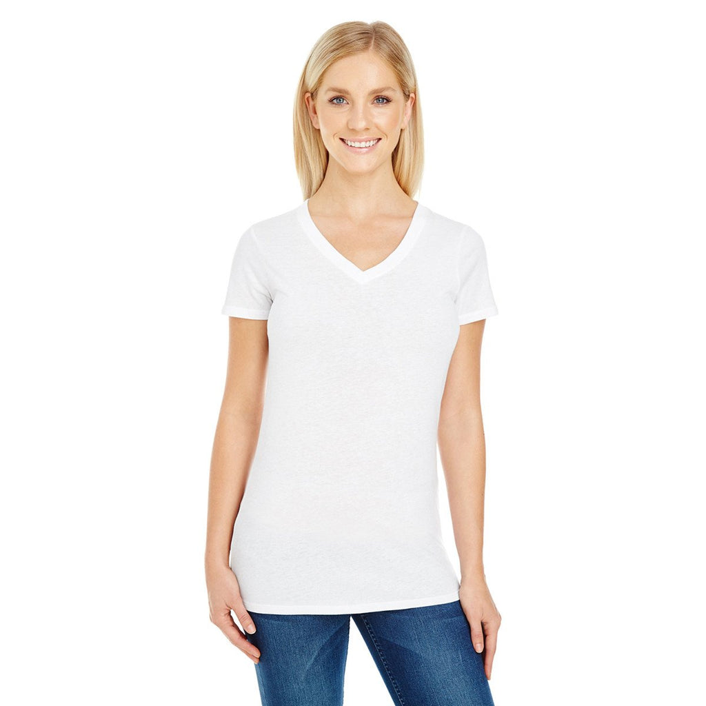 Threadfast Women's White Pigment Dye Short-Sleeve V-Neck T-Shirt