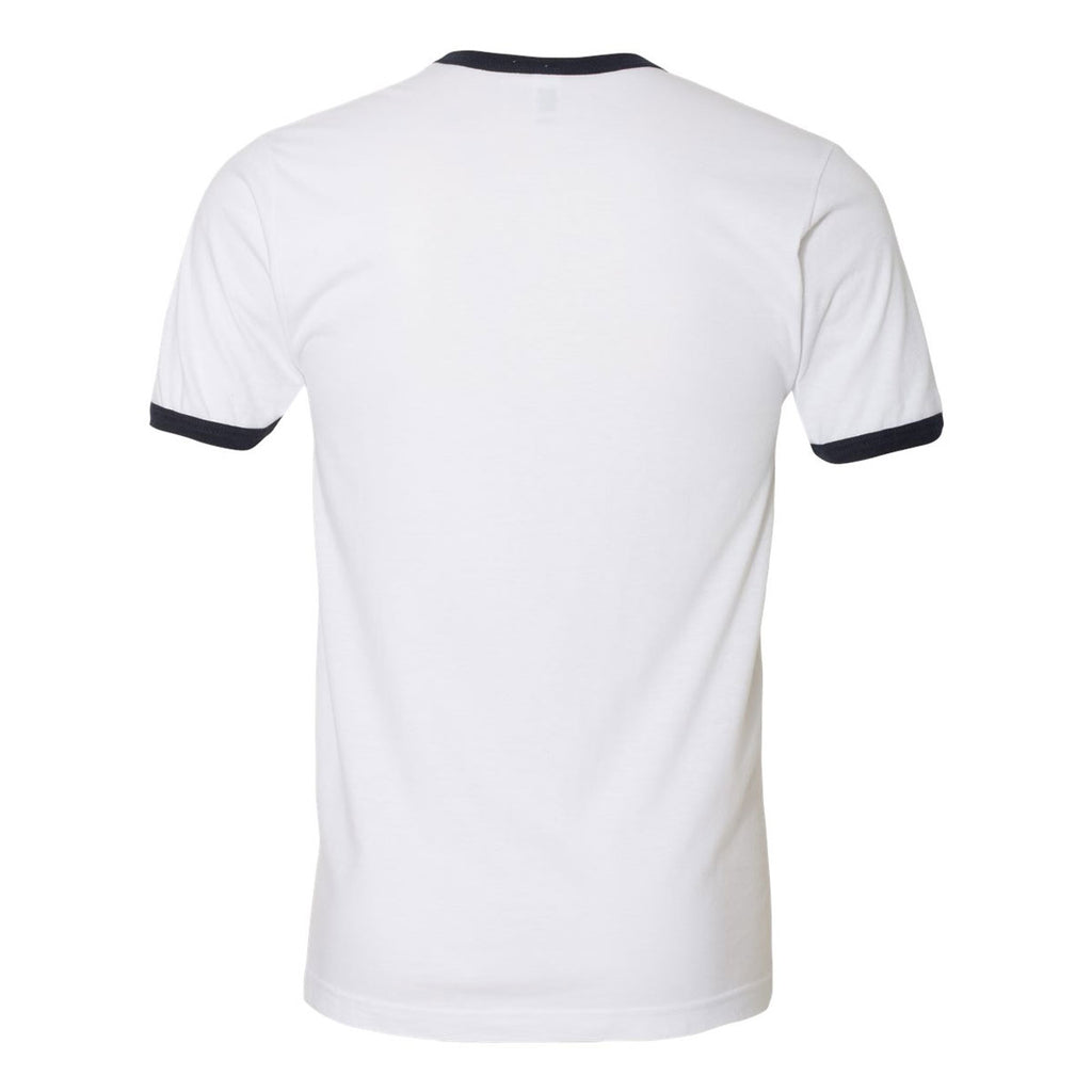 American Apparel Unisex White/Navy Fine Jersey Ringer T-Shirt