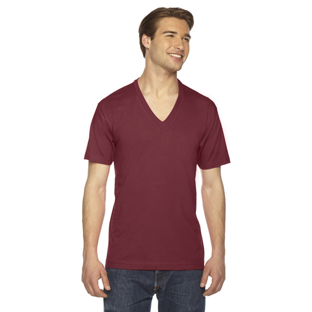American Apparel Unisex Cranberry Fine Jersey Short-Sleeve V-Neck