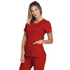 Cherokee Women's Red Workwear Premium Core Stretch Jr. Fit V-Neck Top
