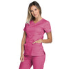 Cherokee Women's Shocking Pink Workwear Premium Core Stretch Jr. Fit V-Neck Top
