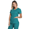 Cherokee Women's Teal Blue Workwear Premium Core Stretch Jr. Fit V-Neck Top