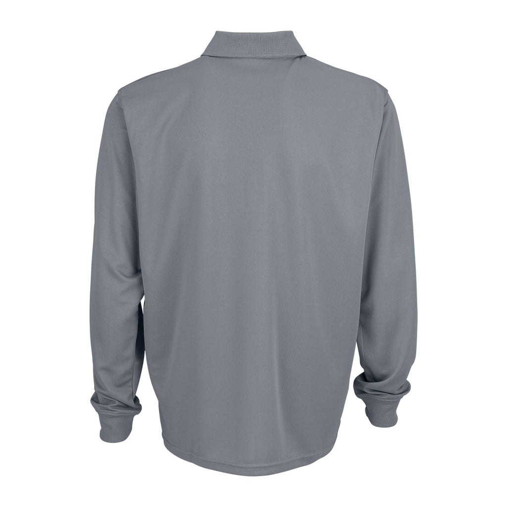 Vantage Men's Grey Omega Long Sleeve Solid Mesh Tech Polo
