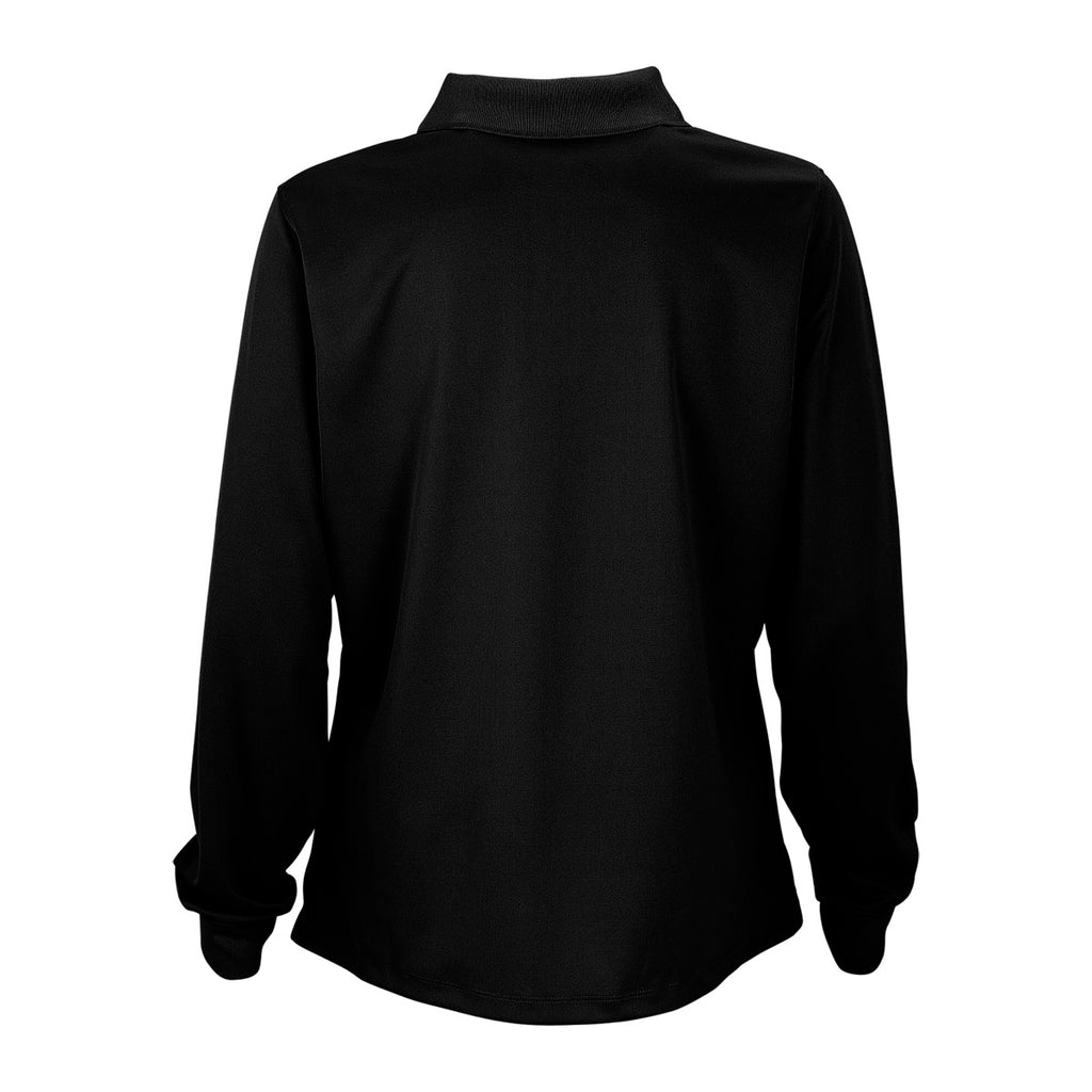 Vantage Women's Black Omega Long Sleeve Solid Mesh Tech Polo