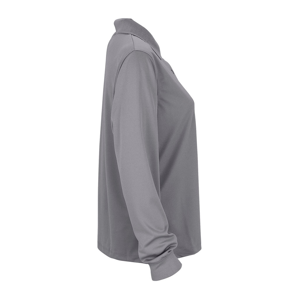Vantage Women's Grey Omega Long Sleeve Solid Mesh Tech Polo