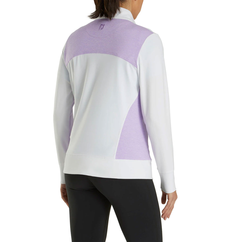 FootJoy Women's White/Orchid Heather Full-Zip Panel Pocket Mid-Layer Jacket
