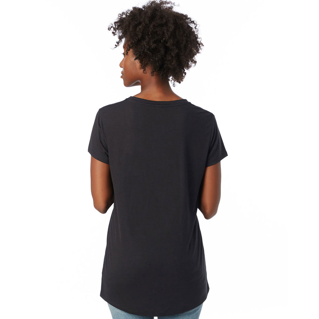 Alternative Apparel Women's Black Melange Burnout Slinky V-Neck T-Shirt
