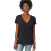 Alternative Apparel Women's Black Melange Burnout Slinky V-Neck T-Shirt