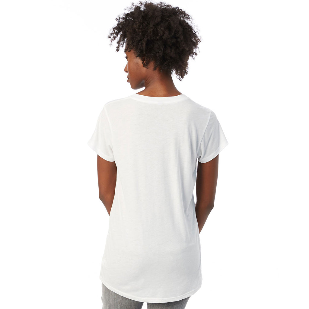Alternative Apparel Women's White Melange Burnout Slinky V-Neck T-Shirt