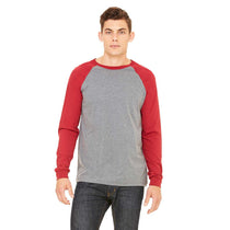Bella + Canvas Men's Deep Heather/Cardinal Jersey Long-Sleeve Baseball T-Shirt