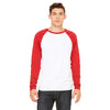 Bella + Canvas Men's White/Canvas Red Jersey Long-Sleeve Baseball T-Shirt