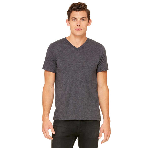 Bella + Canvas Unisex Dark Grey Heather Jersey Short-Sleeve V-Neck T-S
