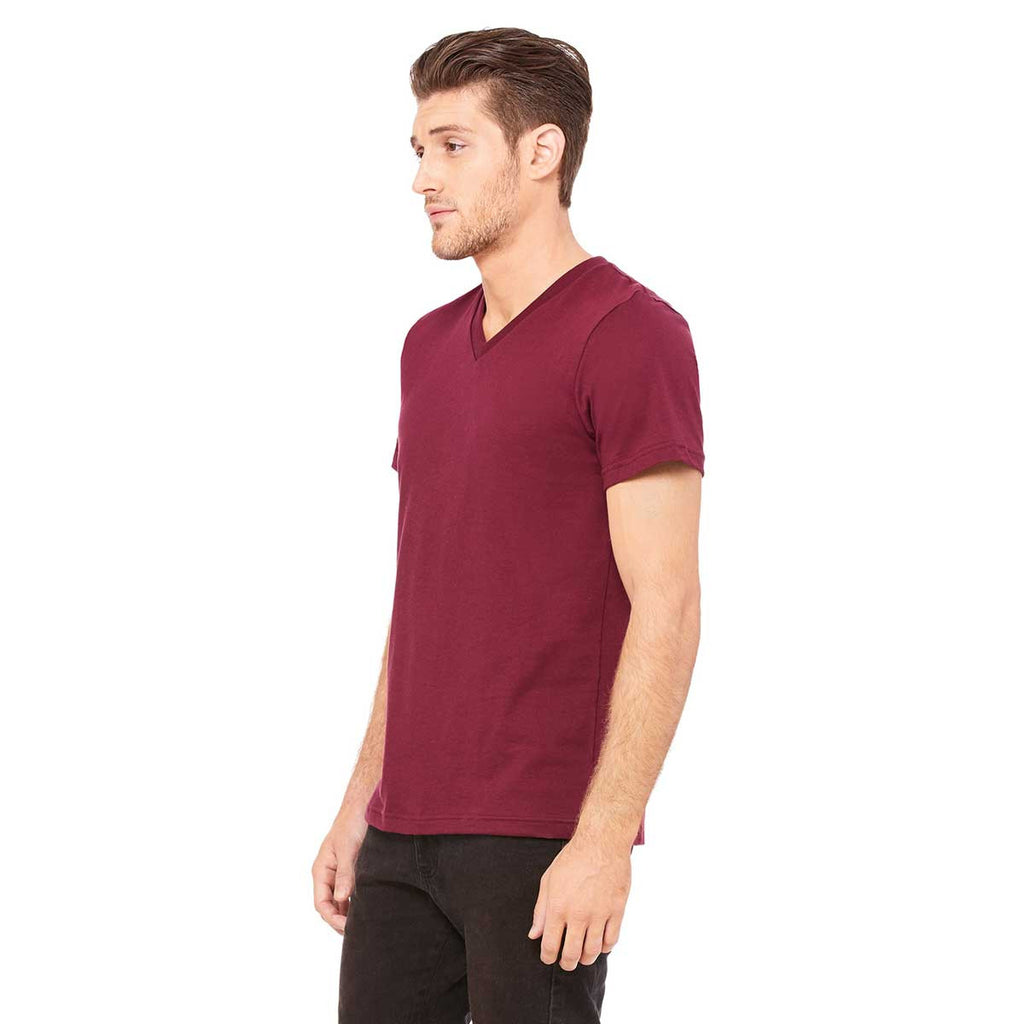 Bella + Canvas Unisex Maroon Jersey Short-Sleeve V-Neck T-Shirt