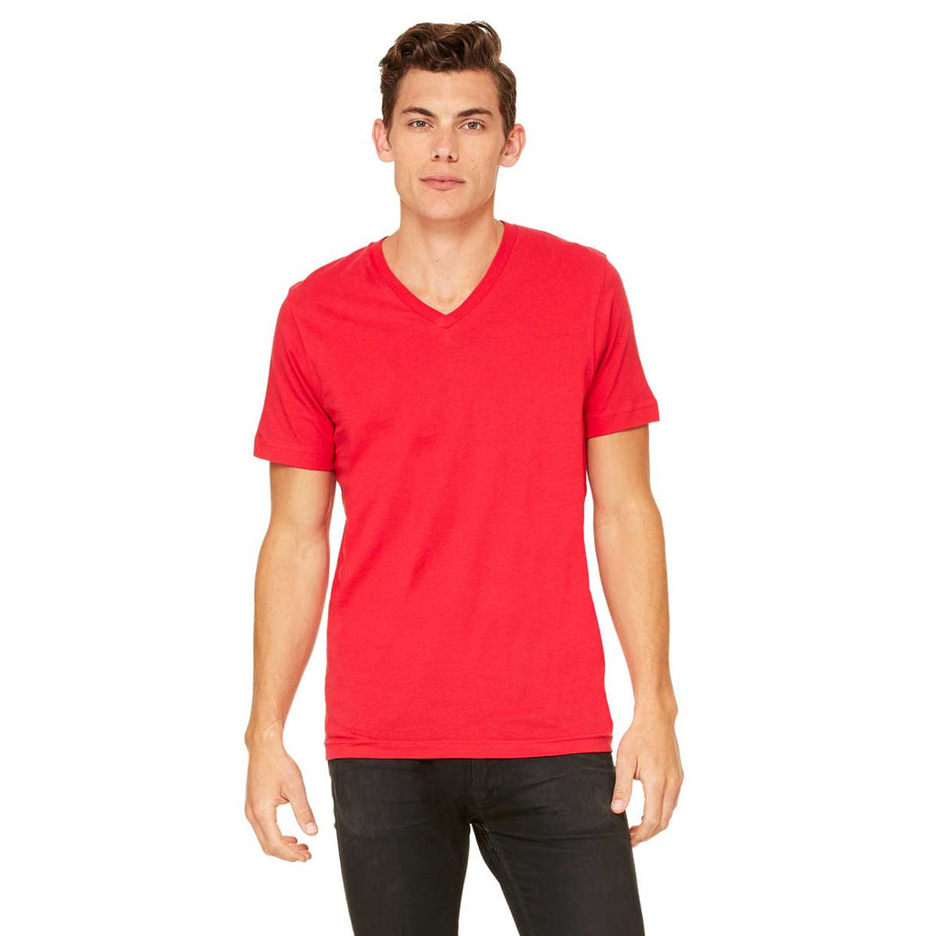 Bella + Canvas Unisex Red Jersey Short-Sleeve V-Neck T-Shirt