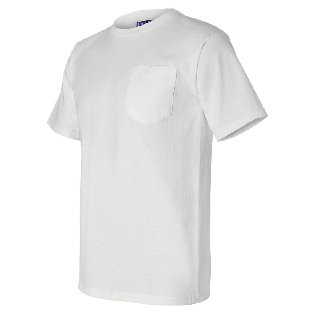 Bayside Men's White Union-Made Short Sleeve T-Shirt with Pocket