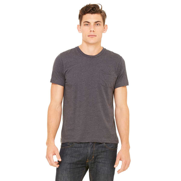 Bella + Canvas Men's Dark Grey Heather Jersey Short-Sleeve Pocket T-Sh