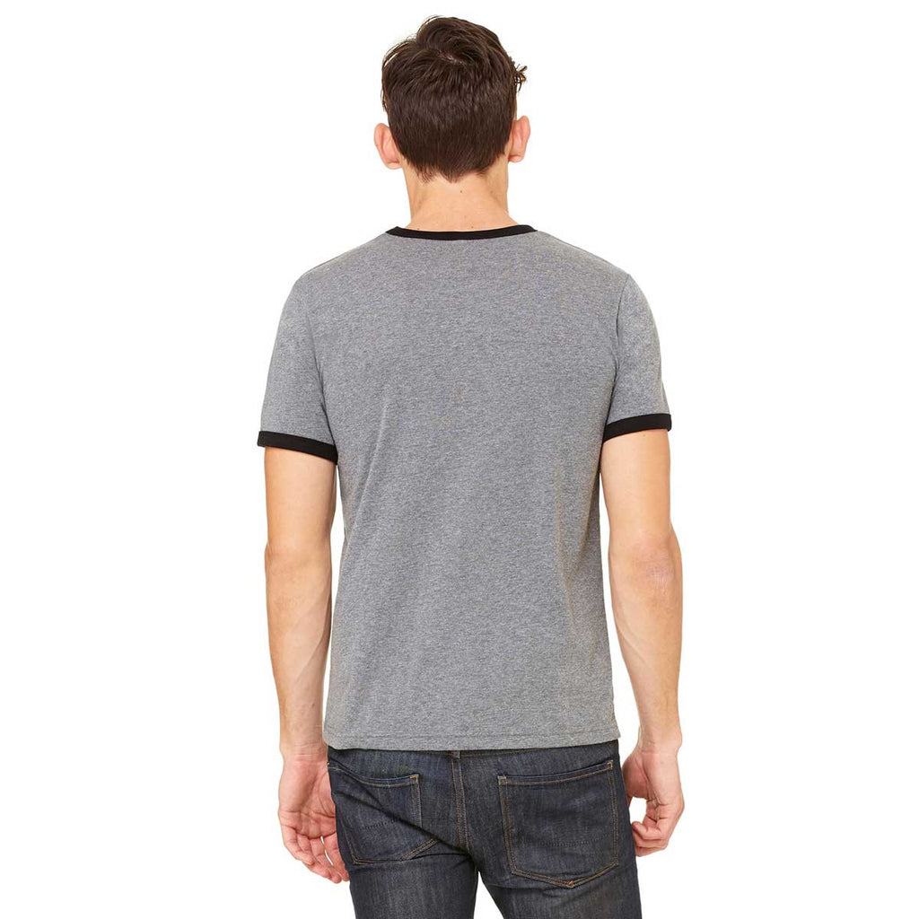 Bella + Canvas Men's Deep Heather/Black Jersey Short-Sleeve Ringer T-Shirt