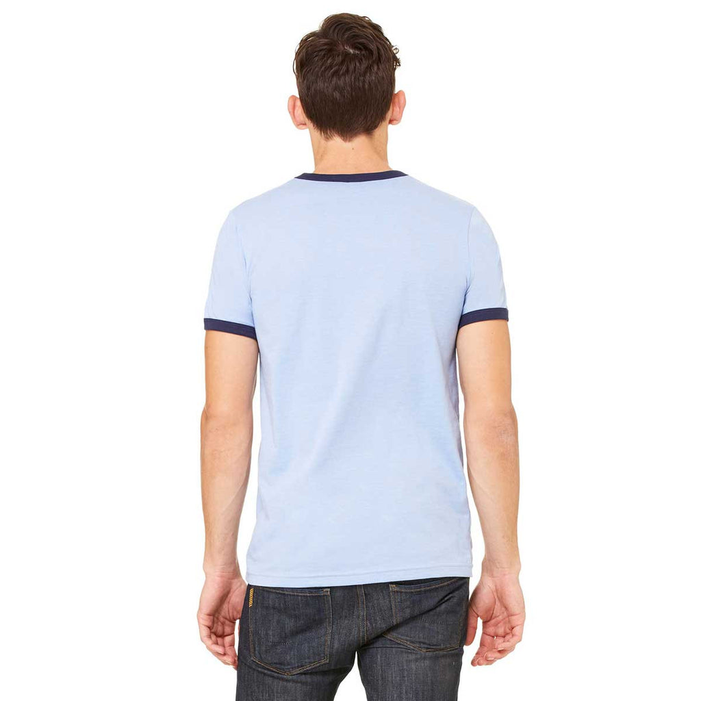Bella + Canvas Men's Heather Blue/Navy Jersey Short-Sleeve Ringer T-Shirt