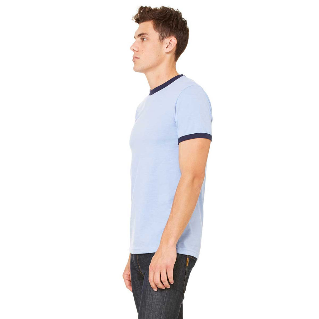Bella + Canvas Men's Heather Blue/Navy Jersey Short-Sleeve Ringer T-Shirt