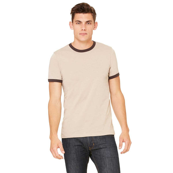 Bella + Canvas Men's Heather Tan/Brown Jersey Short-Sleeve Ringer T-Sh