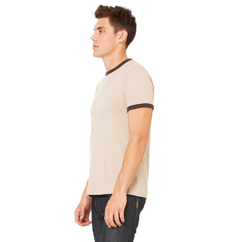 Bella + Canvas Men's Heather Tan/Brown Jersey Short-Sleeve Ringer T-Sh