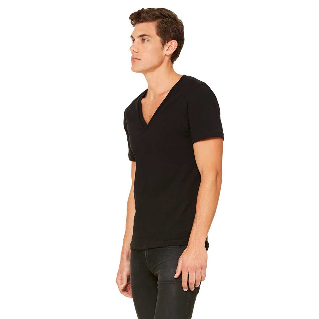 Bella + Canvas Unisex Black Jersey Short-Sleeve Deep V-Neck T-Shirt