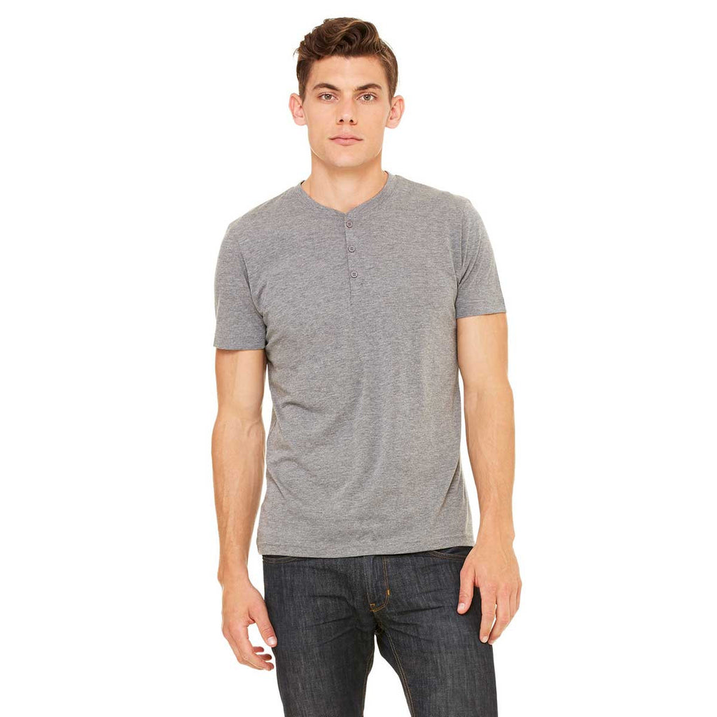 Bella + Canvas Men's Grey Triblend Short-Sleeve Henley