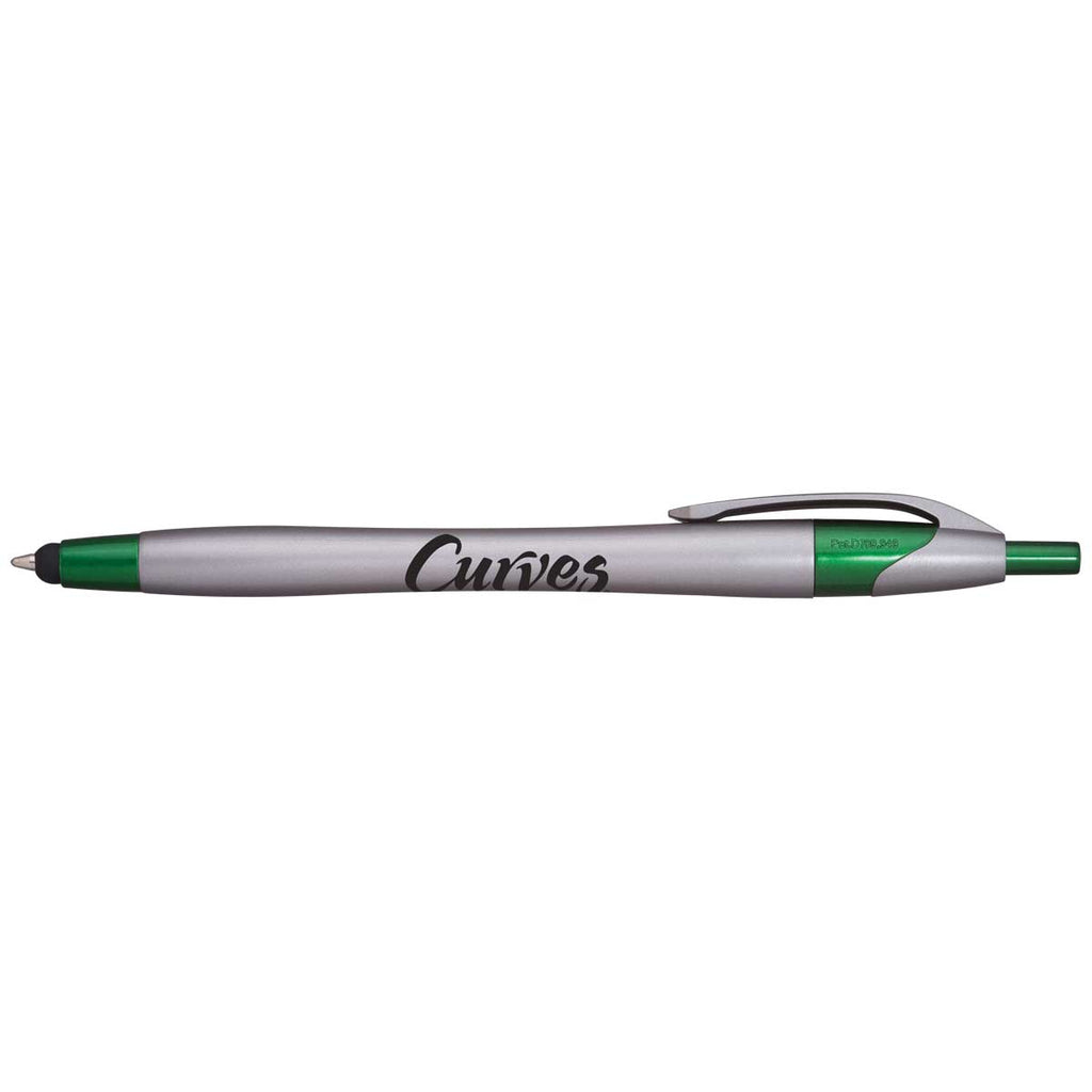 Hub Pens Green Trim Javalina Steel Stylus Silver Pen with Black Ink