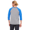 Bella + Canvas Unisex Grey/True Royal Triblend 3/4 Sleeve Baseball T-Shirt
