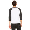 Bella + Canvas Unisex White Fleck/Charcoal Triblend 3/4 Sleeve Baseball T-Shirt