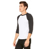 Bella + Canvas Unisex White Fleck/Charcoal Triblend 3/4 Sleeve Baseball T-Shirt