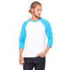 Bella + Canvas Unisex White/Neon Blue 3/4 Sleeve Baseball T-Shirt
