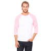 Bella + Canvas Unisex White/Neon Pink 3/4 Sleeve Baseball T-Shirt